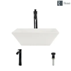 Rene 16" Square Porcelain Bathroom Sink, Biscuit, with Faucet, R2-5010-B-R9-7006-ABR