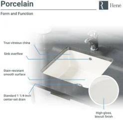 Rene 16" Square Porcelain Bathroom Sink, Biscuit, R2-1006-B-PUD-C