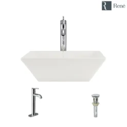 Rene 16" Square Porcelain Bathroom Sink, Biscuit, with Faucet, R2-5010-B-R9-7001-C