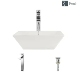 Rene 16" Square Porcelain Bathroom Sink, Biscuit, with Faucet, R2-5010-B-R9-7003-C