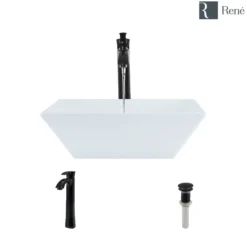 Rene 16" Square Porcelain Bathroom Sink, White, with Faucet, R2-5010-W-R9-7006-ABR