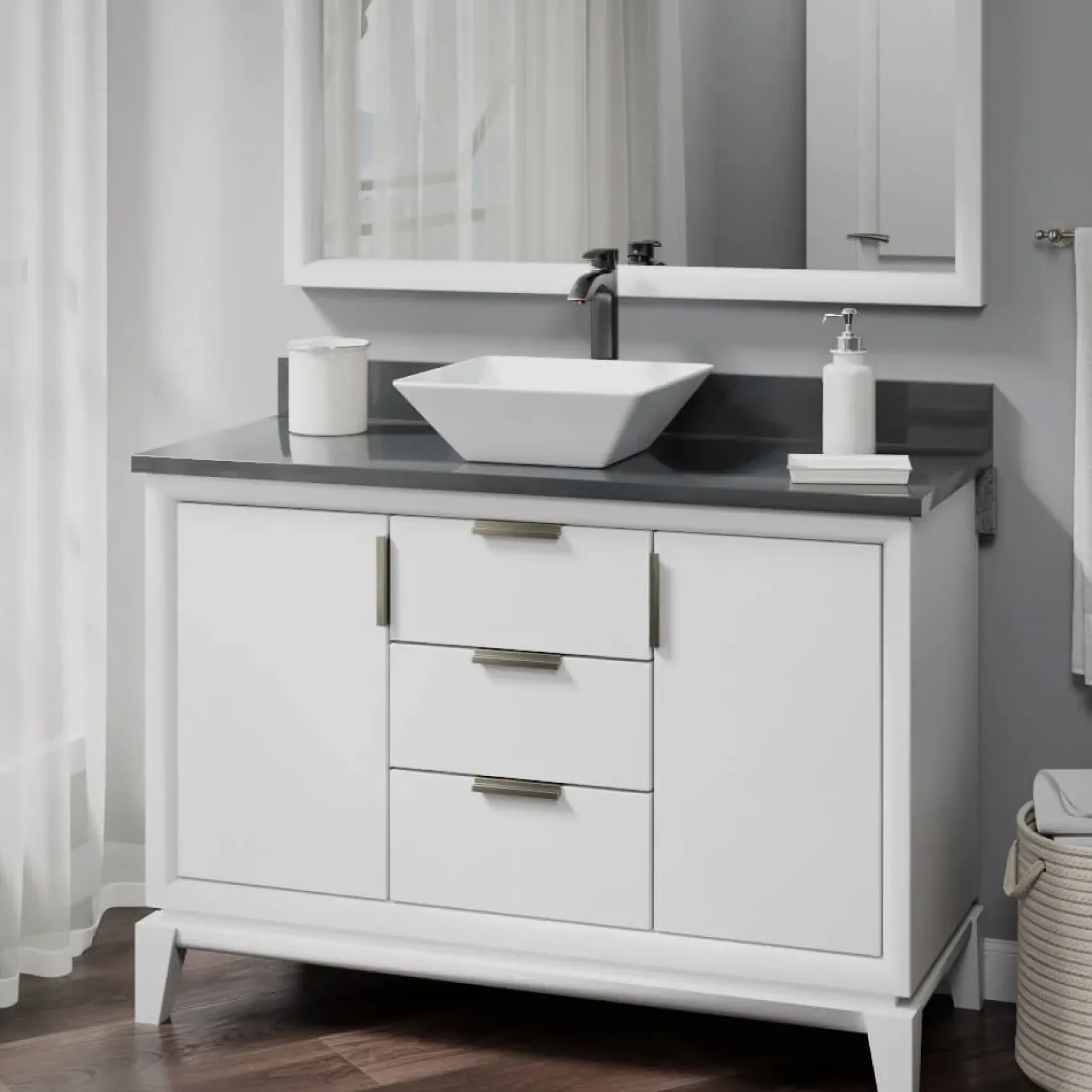 Rene 16" Square Porcelain Bathroom Sink, White, with Faucet, R2-5010-W-R9-7006-ABR