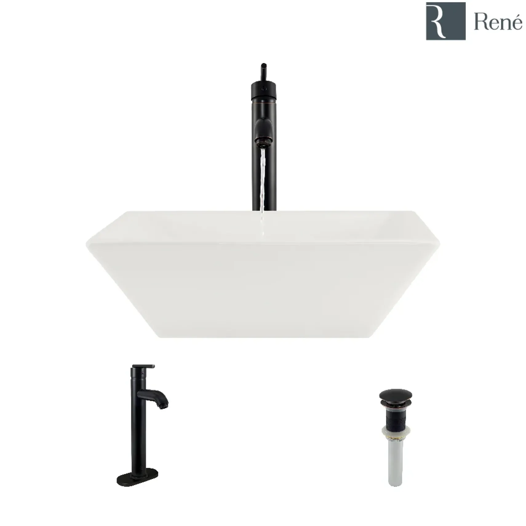 Rene 16" Square Porcelain Bathroom Sink, Biscuit, with Faucet, R2-5010-B-R9-7001-ABR