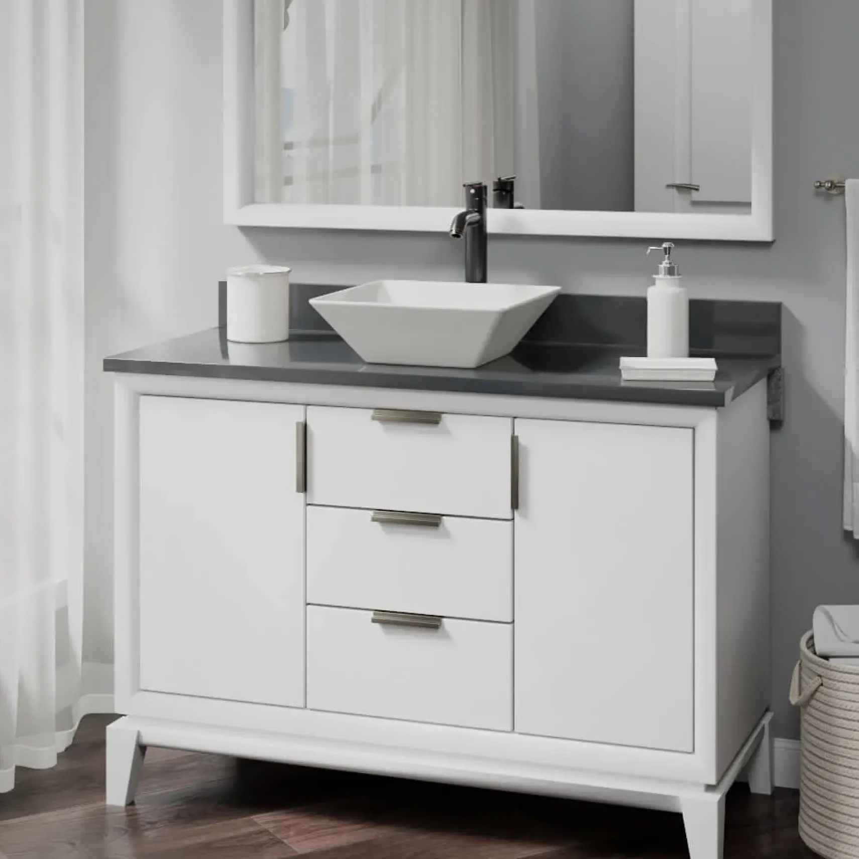 Rene 16" Square Porcelain Bathroom Sink, Biscuit, with Faucet, R2-5010-B-R9-7001-ABR