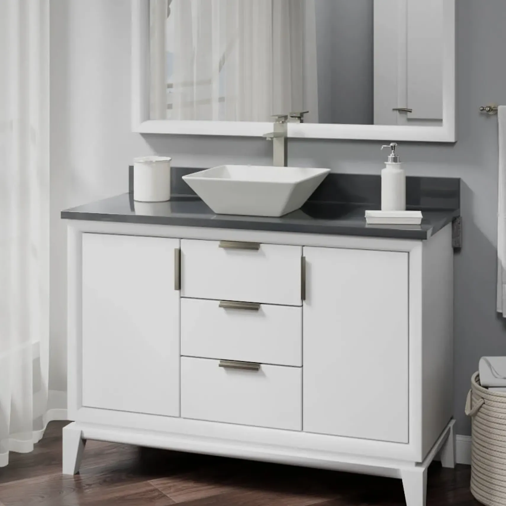 Rene 16" Square Porcelain Bathroom Sink, Biscuit, with Faucet, R2-5010-B-R9-7003-BN