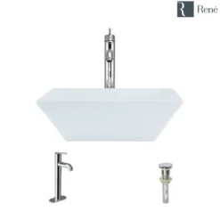 Rene 16" Square Porcelain Bathroom Sink, White, with Faucet, R2-5010-W-R9-7001-C