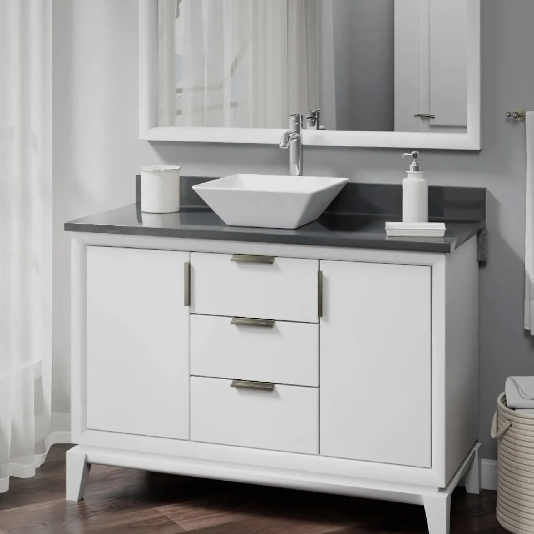 Rene 16" Square Porcelain Bathroom Sink, White, with Faucet, R2-5010-W-R9-7001-C