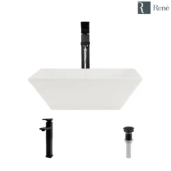 Rene 16" Square Porcelain Bathroom Sink, Biscuit, with Faucet, R2-5010-B-R9-7003-ABR
