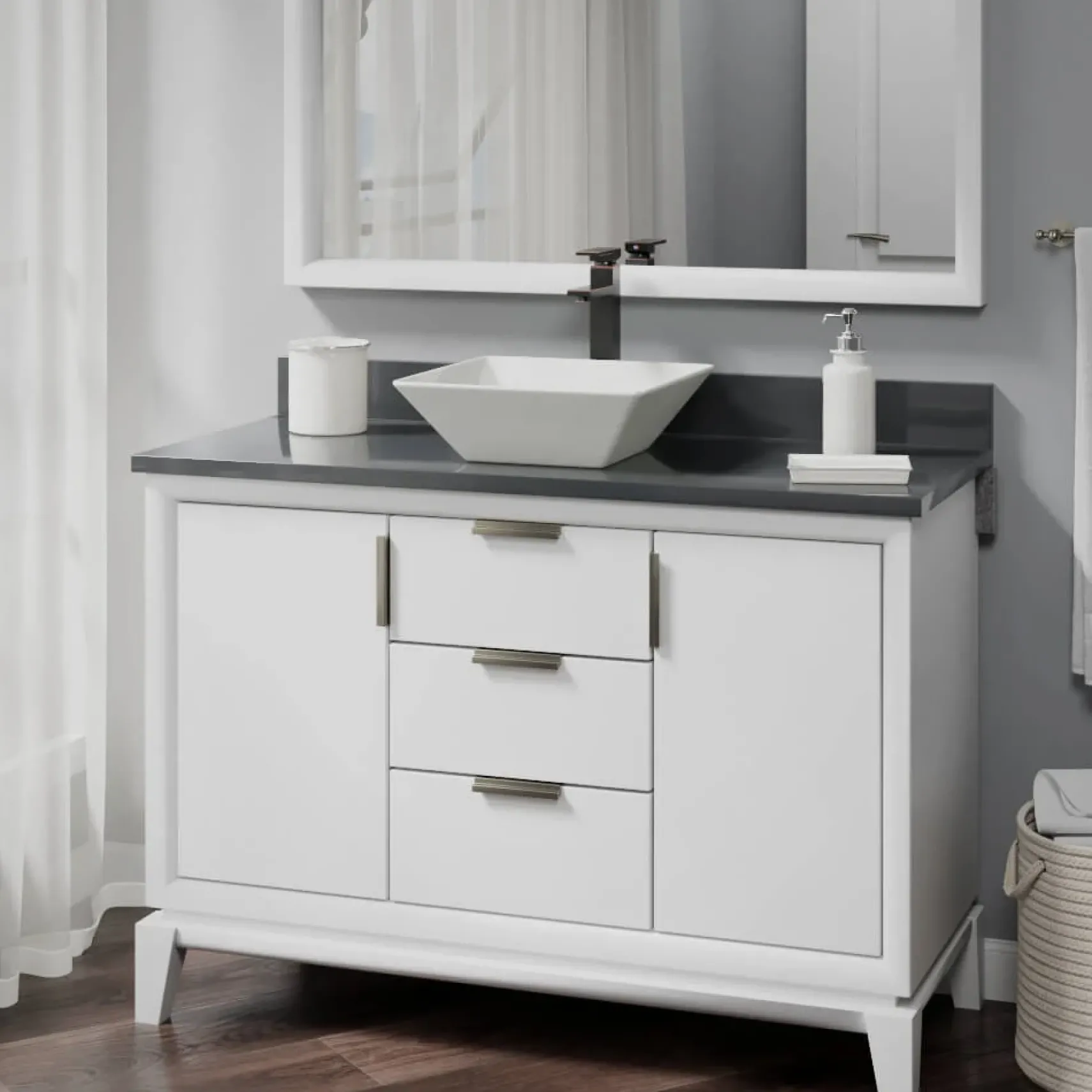 Rene 16" Square Porcelain Bathroom Sink, Biscuit, with Faucet, R2-5010-B-R9-7003-ABR