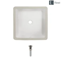 Rene 16" Square Porcelain Bathroom Sink, Biscuit, R2-1006-B-PUD-BN