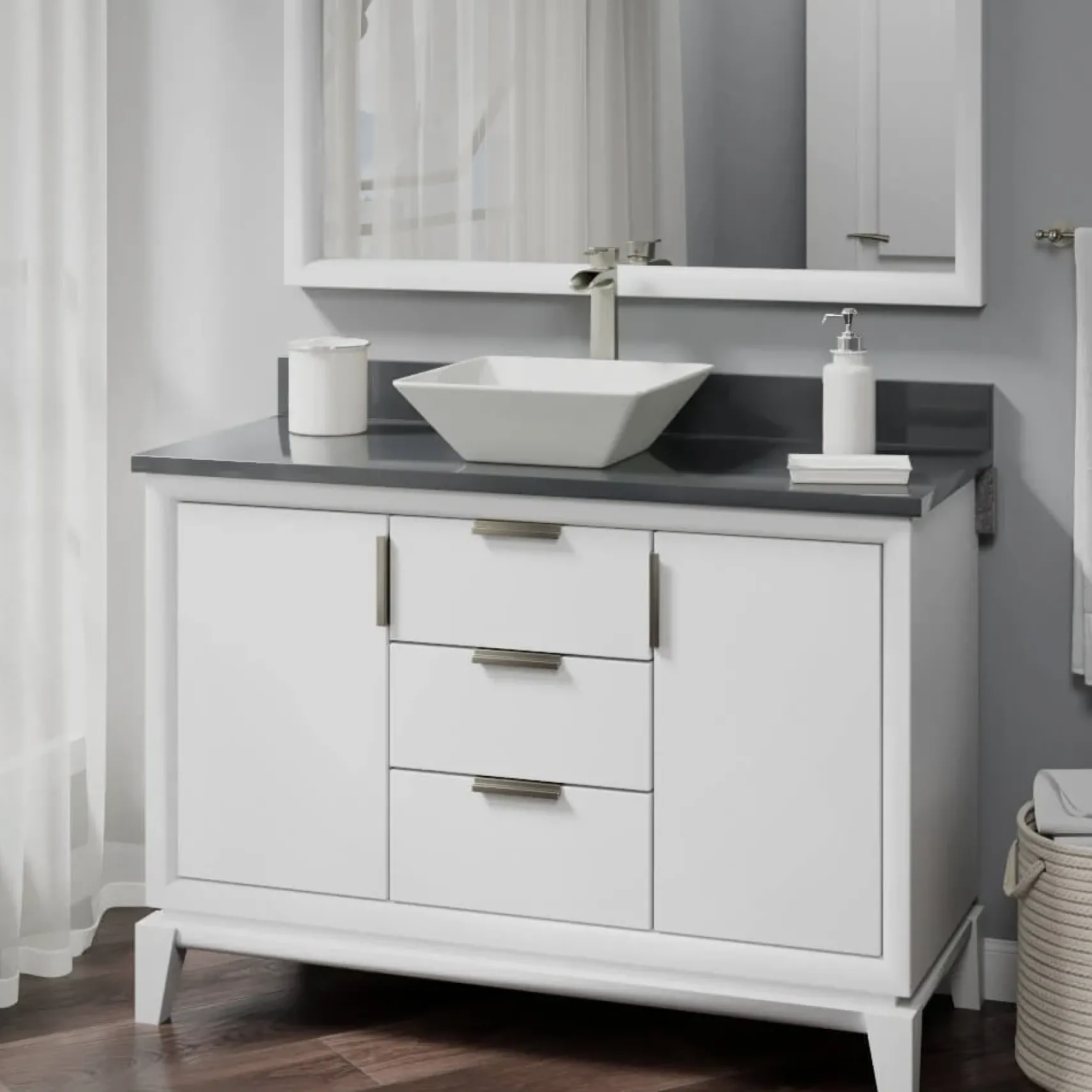 Rene 16" Square Porcelain Bathroom Sink, Biscuit, with Faucet, R2-5010-B-R9-7007-BN
