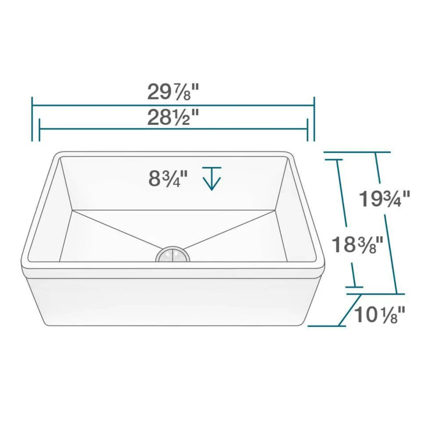 Rene 30" Fireclay Farmhouse Sink, White, Smooth/Edge R10-3005-ST-B