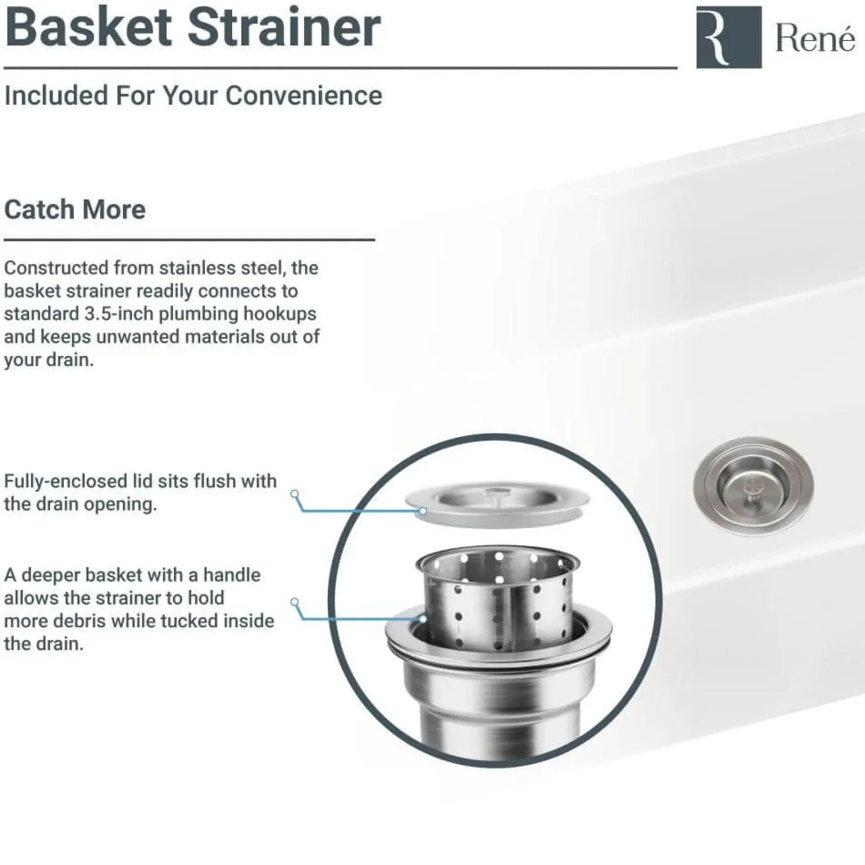 Rene 33" Fireclay Farmhouse Sink, 60/40 Double Bowl, White, R10-3003-ST-B