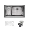 Rene 33" Stainless Steel Farmhouse Sink, 30/70 Double Bowl, 16 Gauge, R1-3003R-16