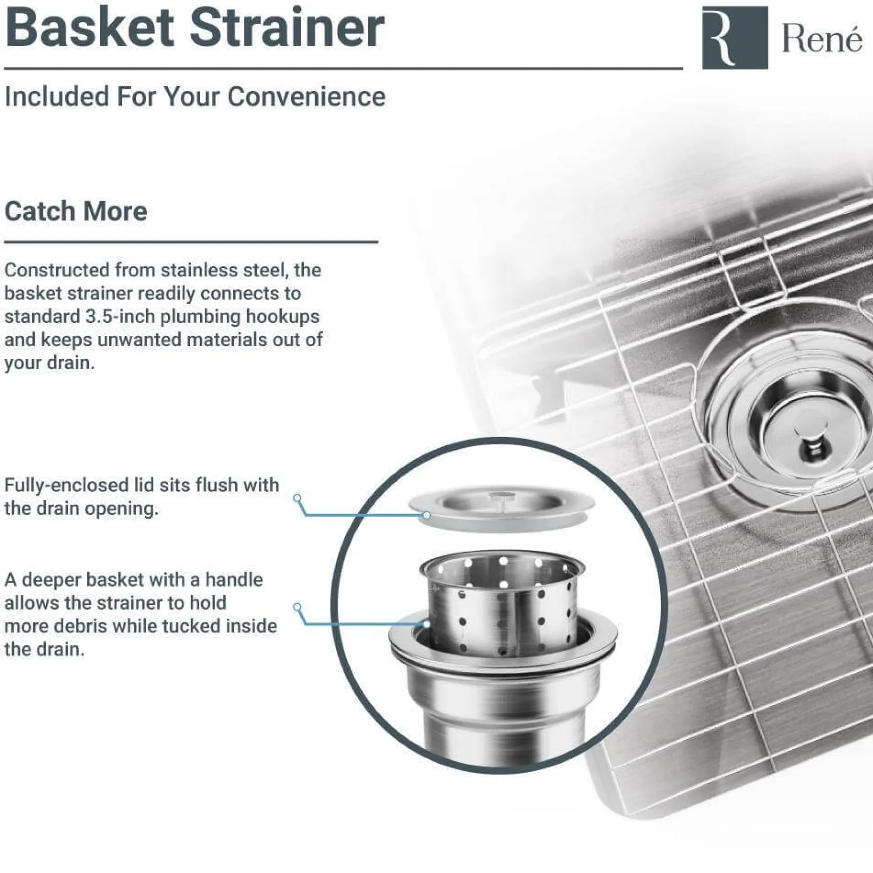 Rene 33" Stainless Steel Farmhouse Sink, 30/70 Double Bowl, 16 Gauge, R1-3003R-16