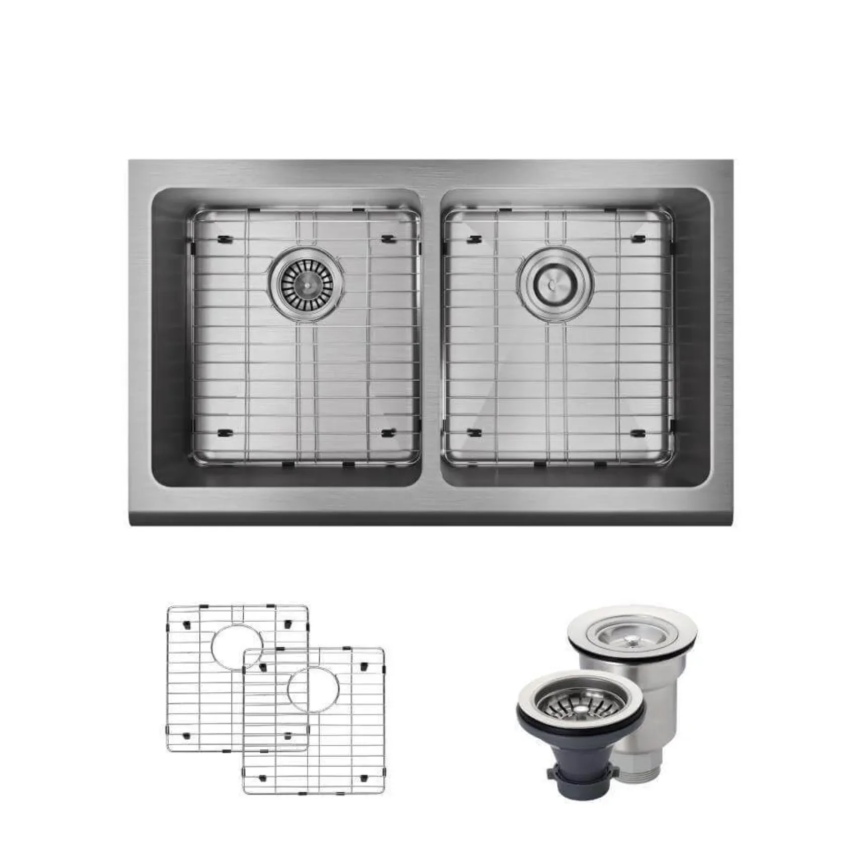 Rene 33" Stainless Steel Farmhouse Sink, 50/50 Double Bowl, 16 Gauge, R1-3002-16