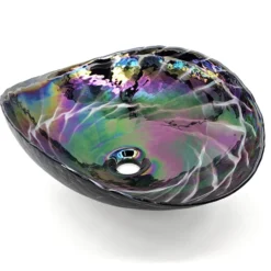 Ruvati 19 inch Murano Glass Art Vessel Seashell Decorative Pattern Bathroom Sink, Cosmic Black, RVB3048