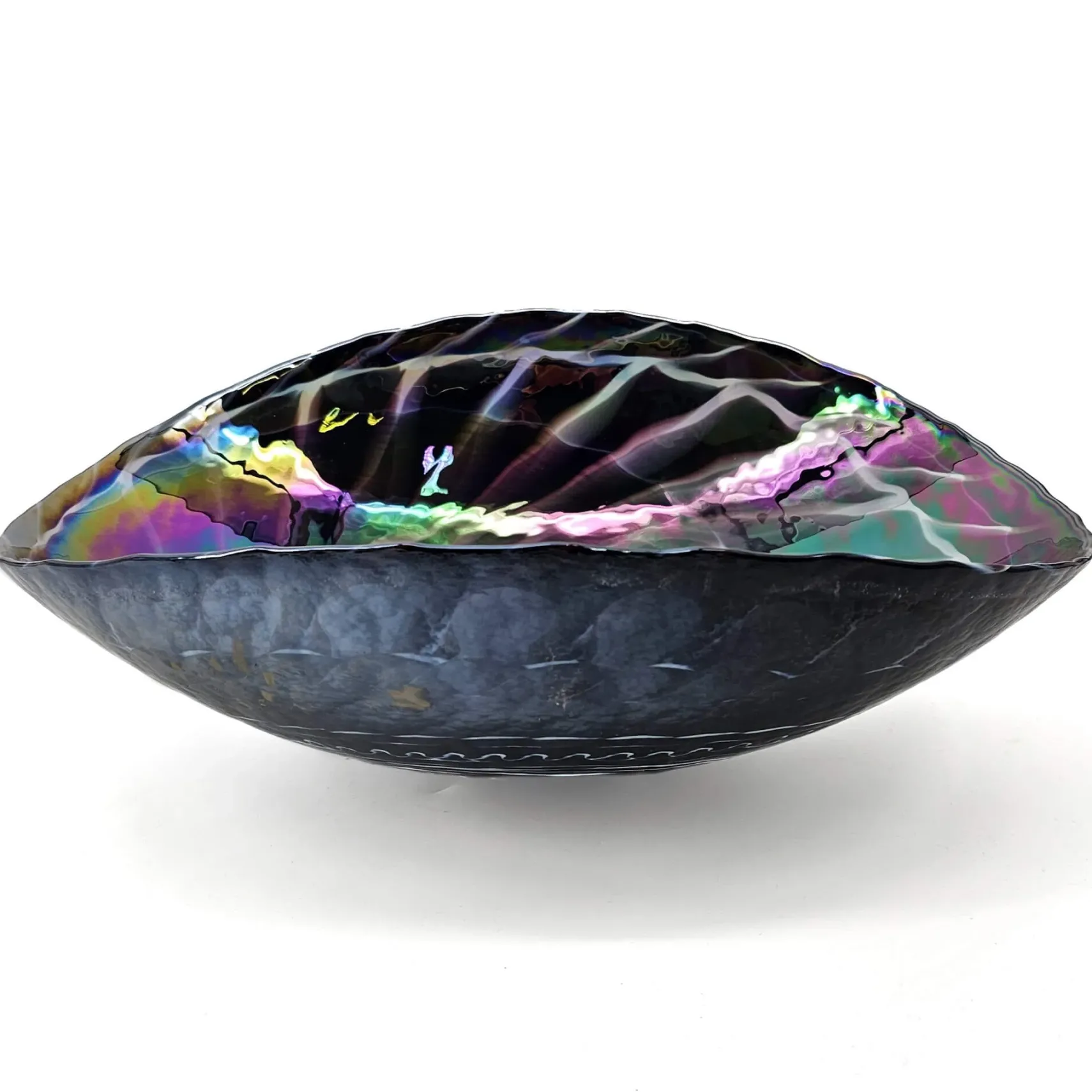 Ruvati 19 inch Murano Glass Art Vessel Seashell Decorative Pattern Bathroom Sink, Cosmic Black, RVB3048