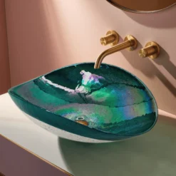 Ruvati 19 inch Murano Glass Art Vessel Seashell Decorative Pattern Bathroom Sink, Seafoam Green, RVB3056