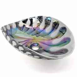Ruvati 19 inch Murano Glass Art Vessel Seashell Decorative Pattern Bathroom Sink, Spira Luxe Pearl White, RVB3031