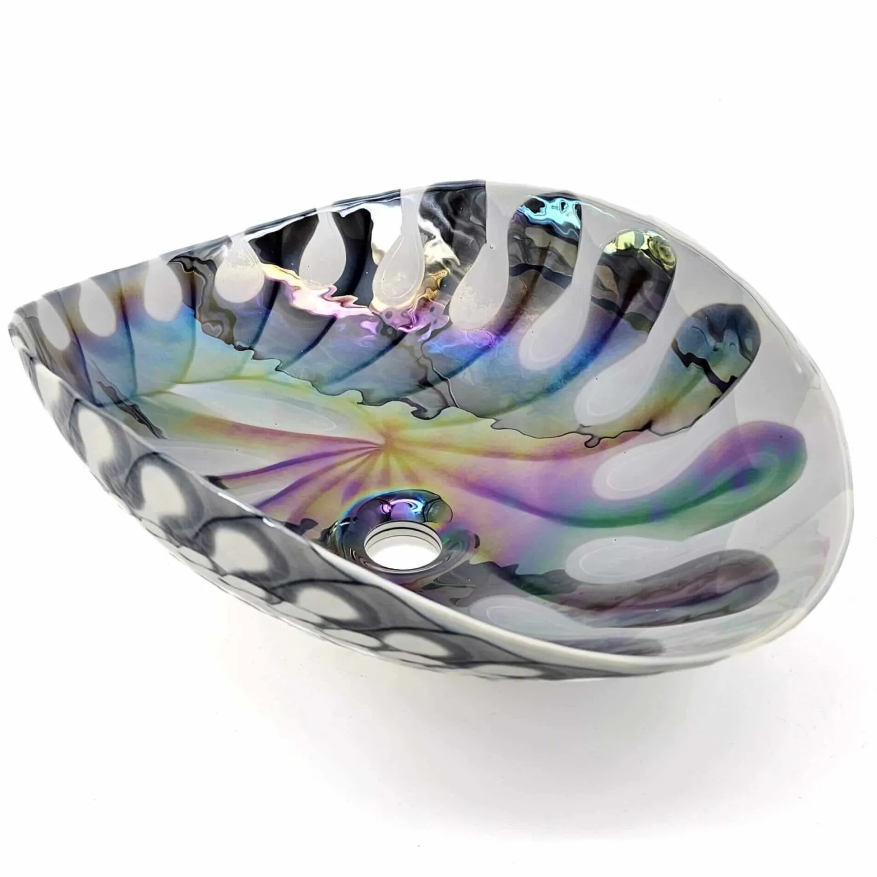 Ruvati 19 inch Murano Glass Art Vessel Seashell Decorative Pattern Bathroom Sink, Spira Luxe Pearl White, RVB3031