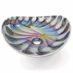 Ruvati 19 inch Murano Glass Art Vessel Seashell Decorative Pattern Bathroom Sink, Spira Luxe Pearl White, RVB3031