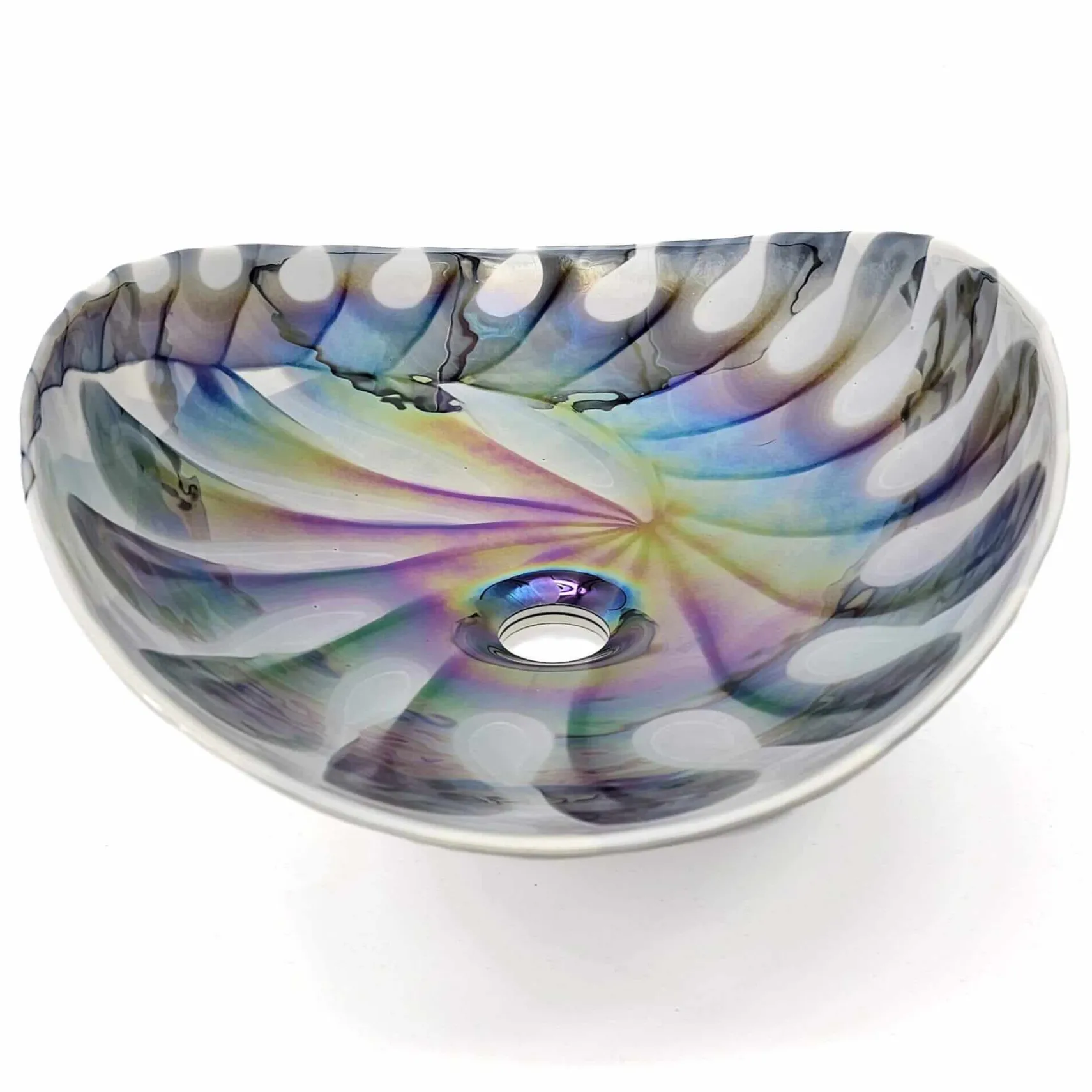 Ruvati 19 inch Murano Glass Art Vessel Seashell Decorative Pattern Bathroom Sink, Spira Luxe Pearl White, RVB3031