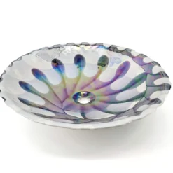 Ruvati 20 inch Murano Glass Art Drop In Round Decorative Pattern Bathroom Sink, Spira Luxe Pearl White , RVB3035