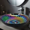 Ruvati 16 inch Murano Glass Art Vessel Circle Decorative Pattern Bathroom Sink, Cosmic Black, RVB3049