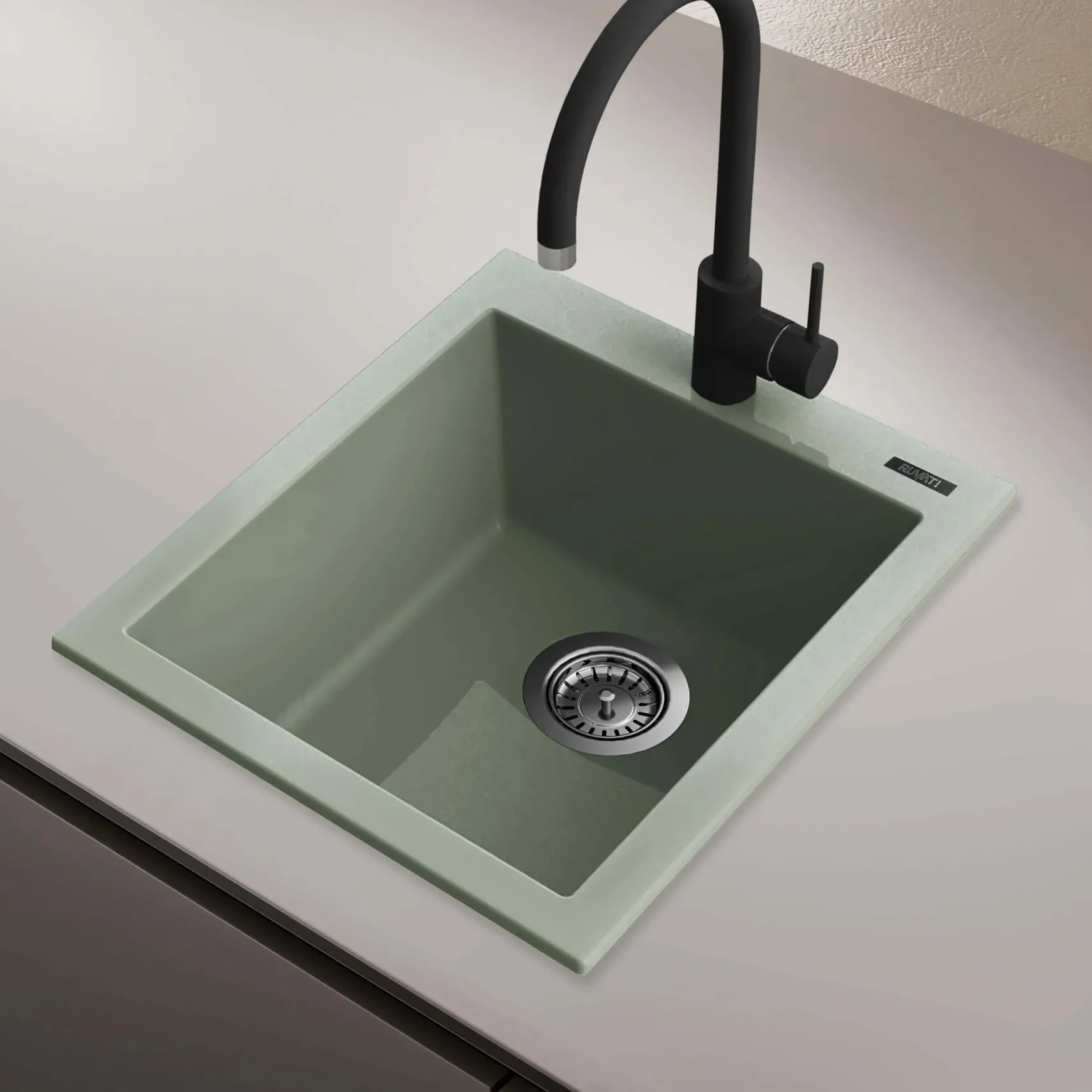 Ruvati 16 x 20 inch epiGranite Drop-in Topmount Granite Composite Single Bowl Kitchen Sink, Sage Green, RVG1016SG