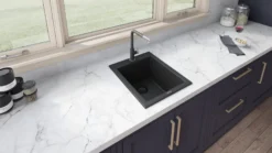 Ruvati 18 x 20 inch epiGranite Drop-in Topmount Granite Composite Single Bowl Wet Bar Prep Sink, Midnight Black, RVG1018BK