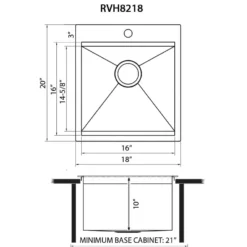 Ruvati 18 x 20 inch RV Camper Van Workstation Drop-in Topmount Bar Prep Tiny Home Sink Stainless Steel, RVH8218