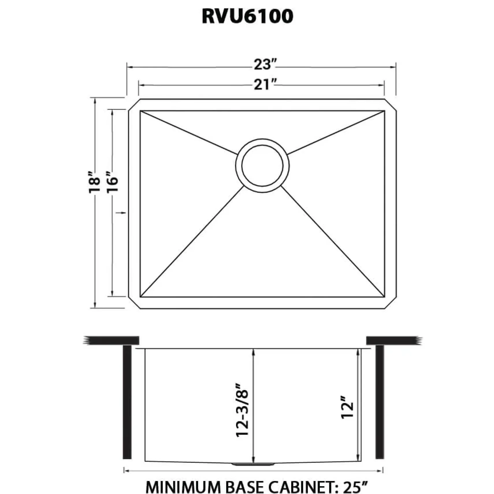 Ruvati 23" x 18" x 12" Deep Laundry Utility Sink Undermount 16 Gauge Stainless Steel, RVU6100
