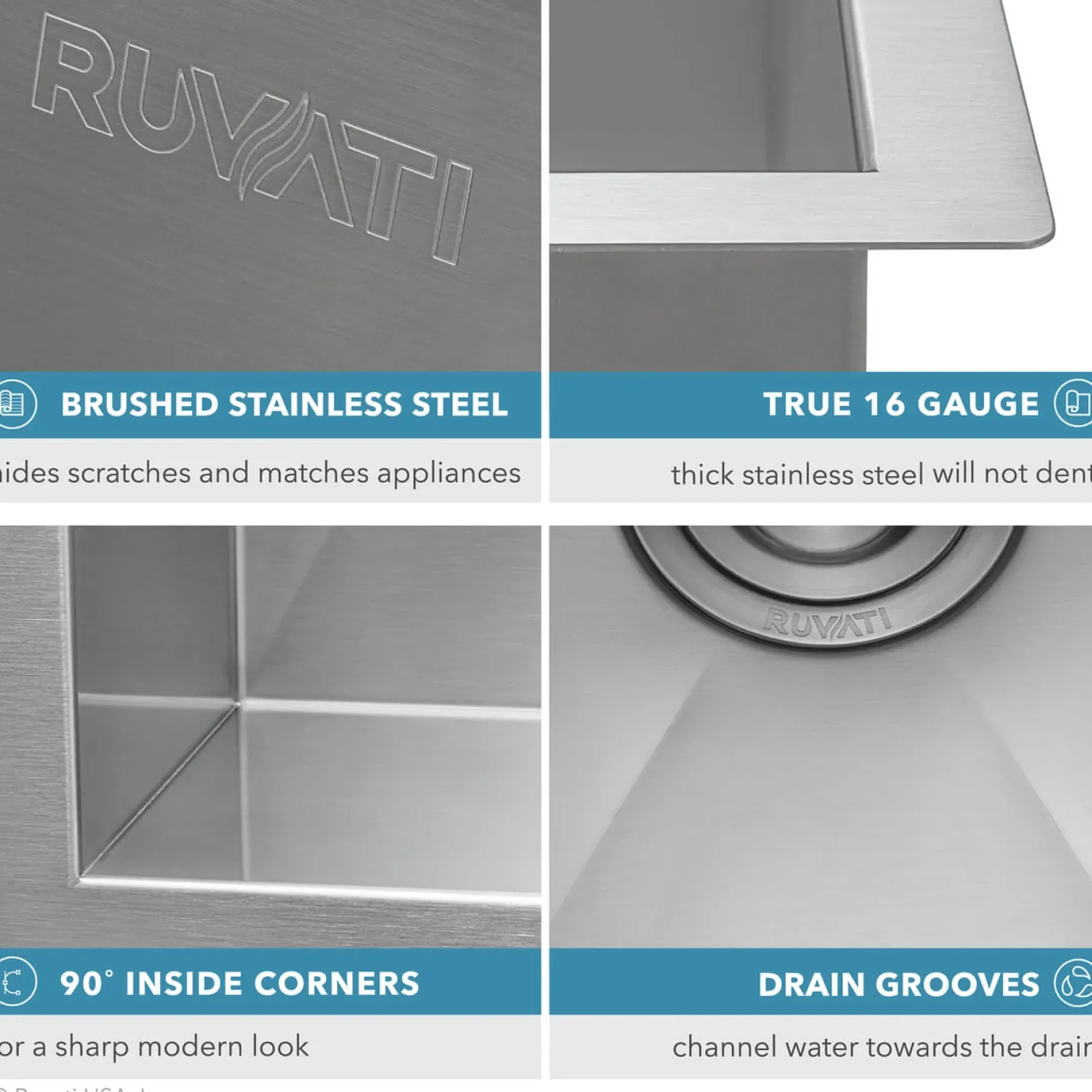Ruvati 23" x 18" x 12" Deep Laundry Utility Sink Undermount 16 Gauge Stainless Steel, RVU6100