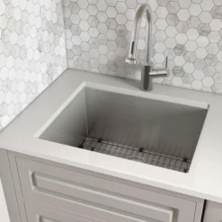 Ruvati 23" x 18" x 12" Deep Laundry Utility Sink Rounded Corners Undermount 16 Gauge Stainless Steel, RVU6125