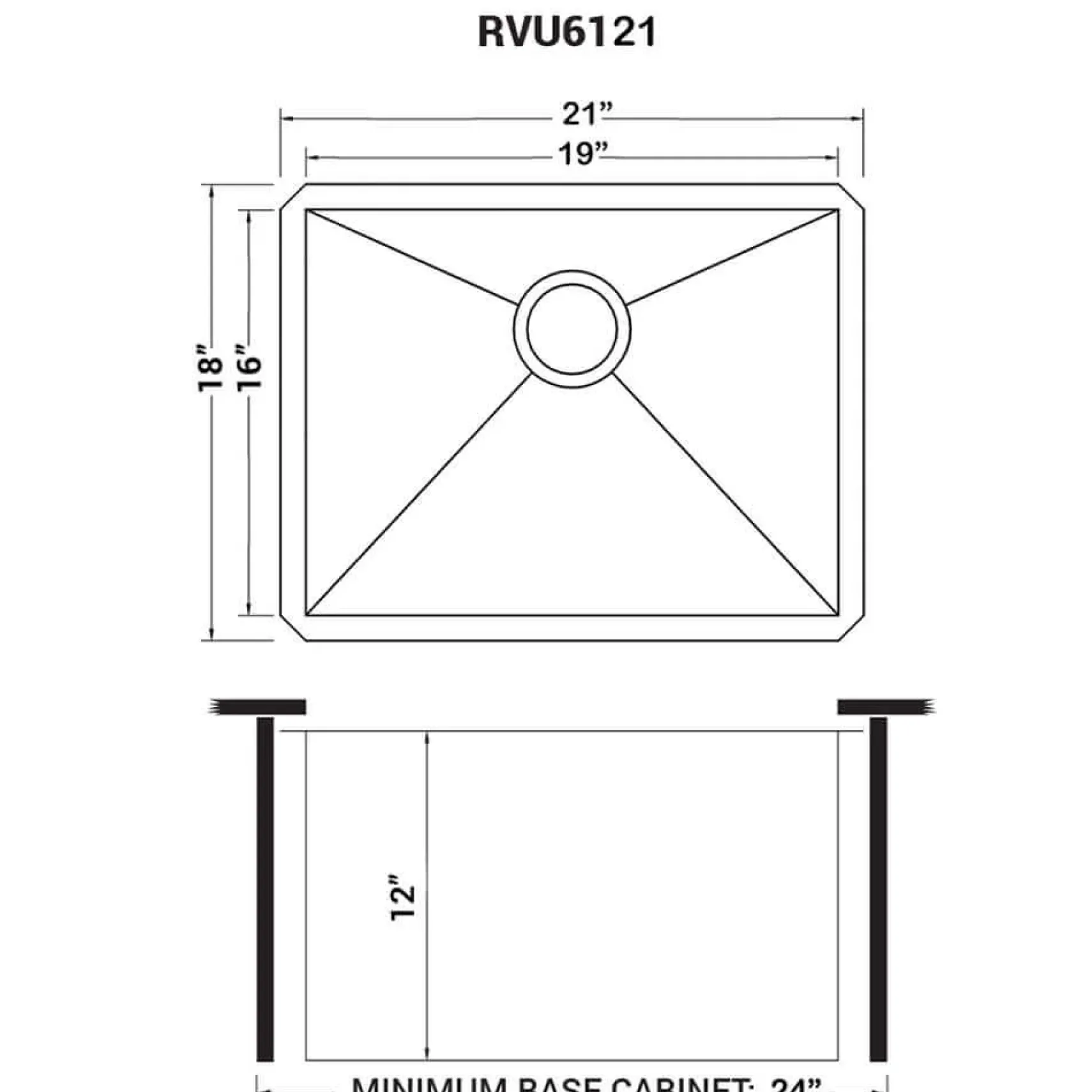 Ruvati 21" x 18" x 12" Deep Laundry Utility Sink Undermount 16 Gauge Stainless Steel, RVU6121