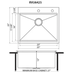 Ruvati 25 x 22 x 12 inch Drop-in Topmount Laundry Utility Workstation Sink 16 Gauge Stainless Steel, RVU6425