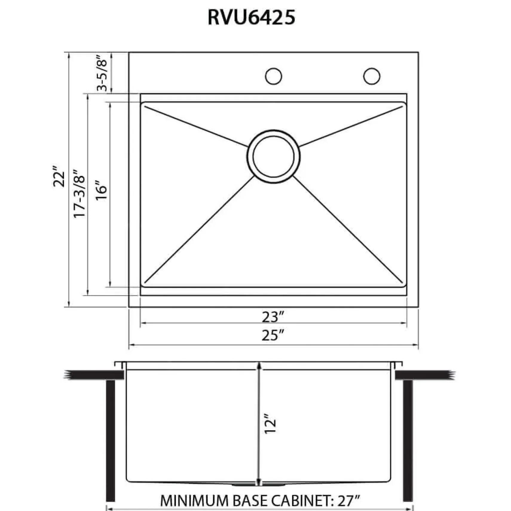 Ruvati 25 x 22 x 12 inch Drop-in Topmount Laundry Utility Workstation Sink 16 Gauge Stainless Steel, RVU6425