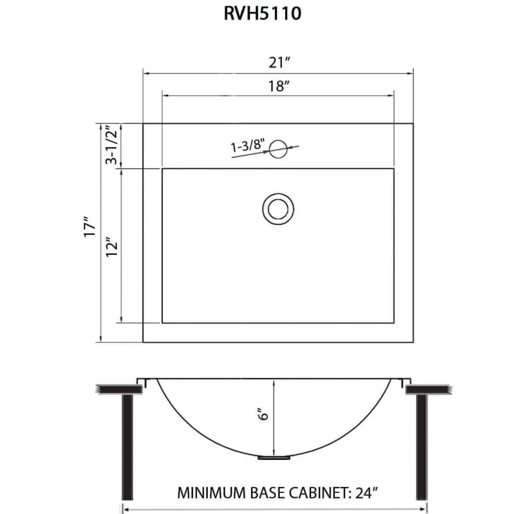 Ruvati Ariaso 21" Rectangle Drop In Stainless Steel Bathroom Sink, 16 Gauge, RVH5110ST