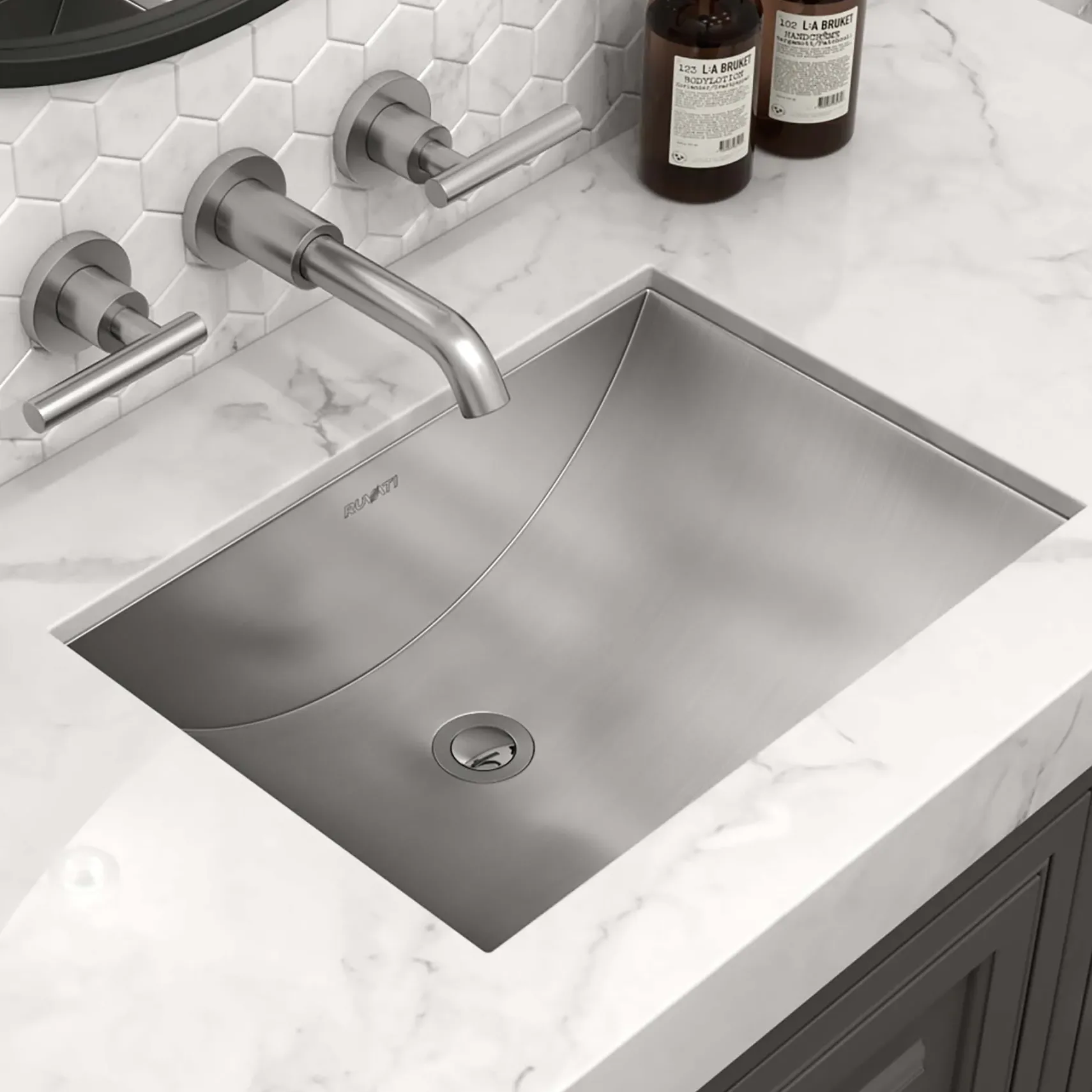 Ruvati Ariaso 20" Rectangle Undermount Stainless Steel Bathroom Sink, 16 Gauge, RVH6110