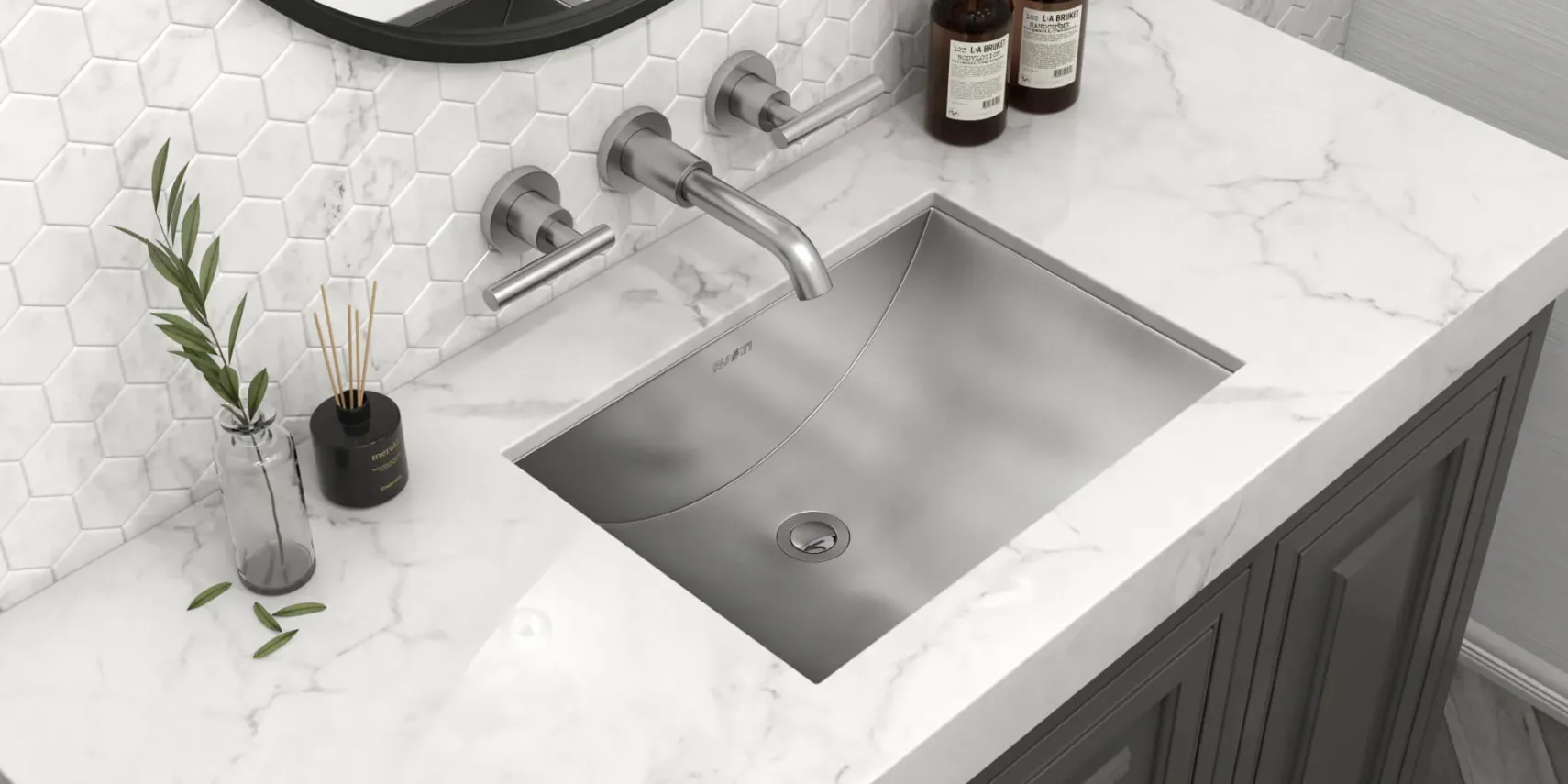 Ruvati Ariaso 20" Rectangle Undermount Stainless Steel Bathroom Sink, 16 Gauge, RVH6110