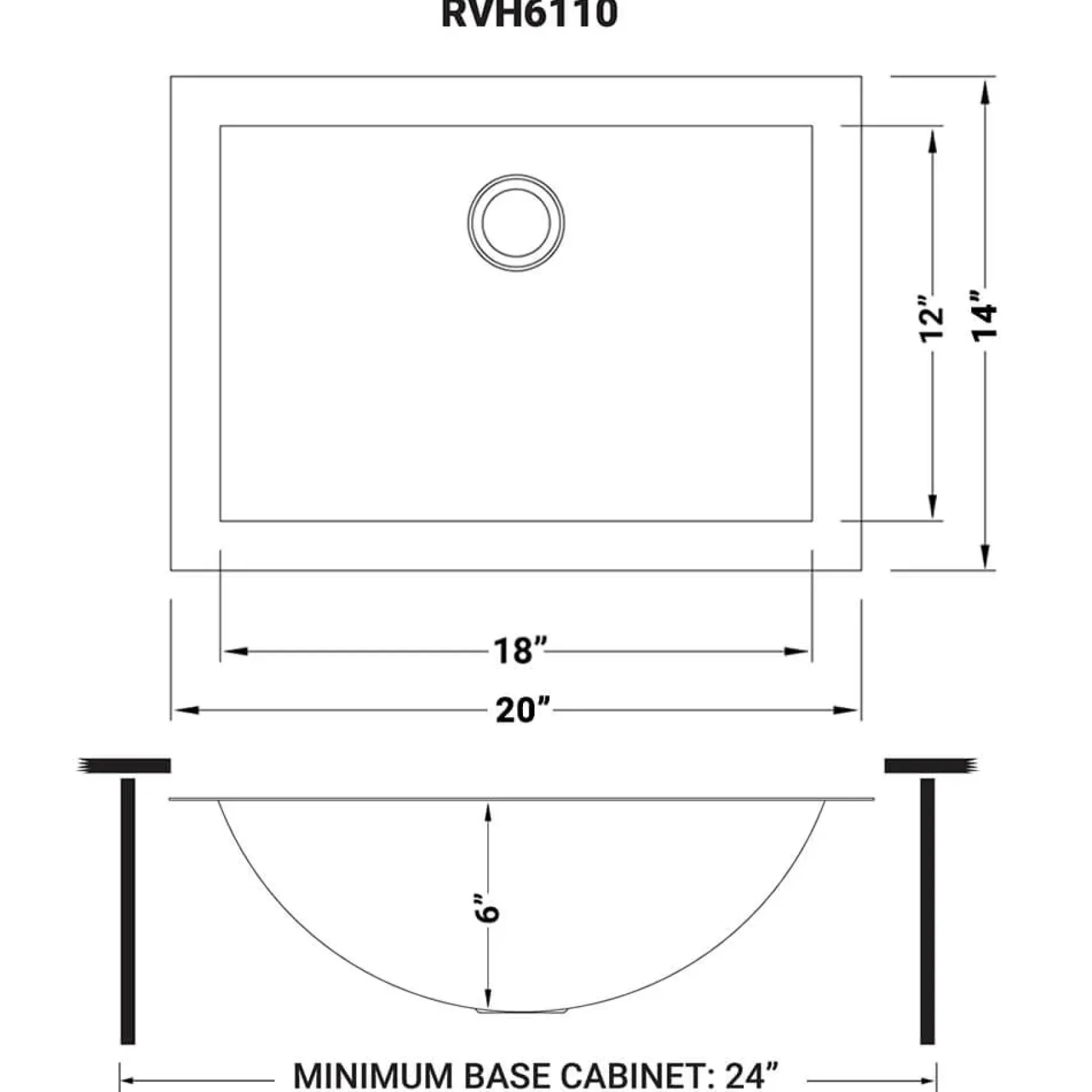 Ruvati Ariaso 20" Rectangle Undermount Stainless Steel Bathroom Sink, 16 Gauge, RVH6110