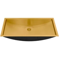 Ruvati Ariaso 30 x 14 inch Brushed Gold Polished Brass Rectangular Bathroom Sink Undermount, Stainless Steel, 16, RVH6120GG