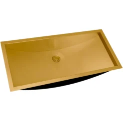 Ruvati Ariaso 30 x 14 inch Brushed Gold Polished Brass Rectangular Bathroom Sink Undermount, Stainless Steel, 16, RVH6120GG