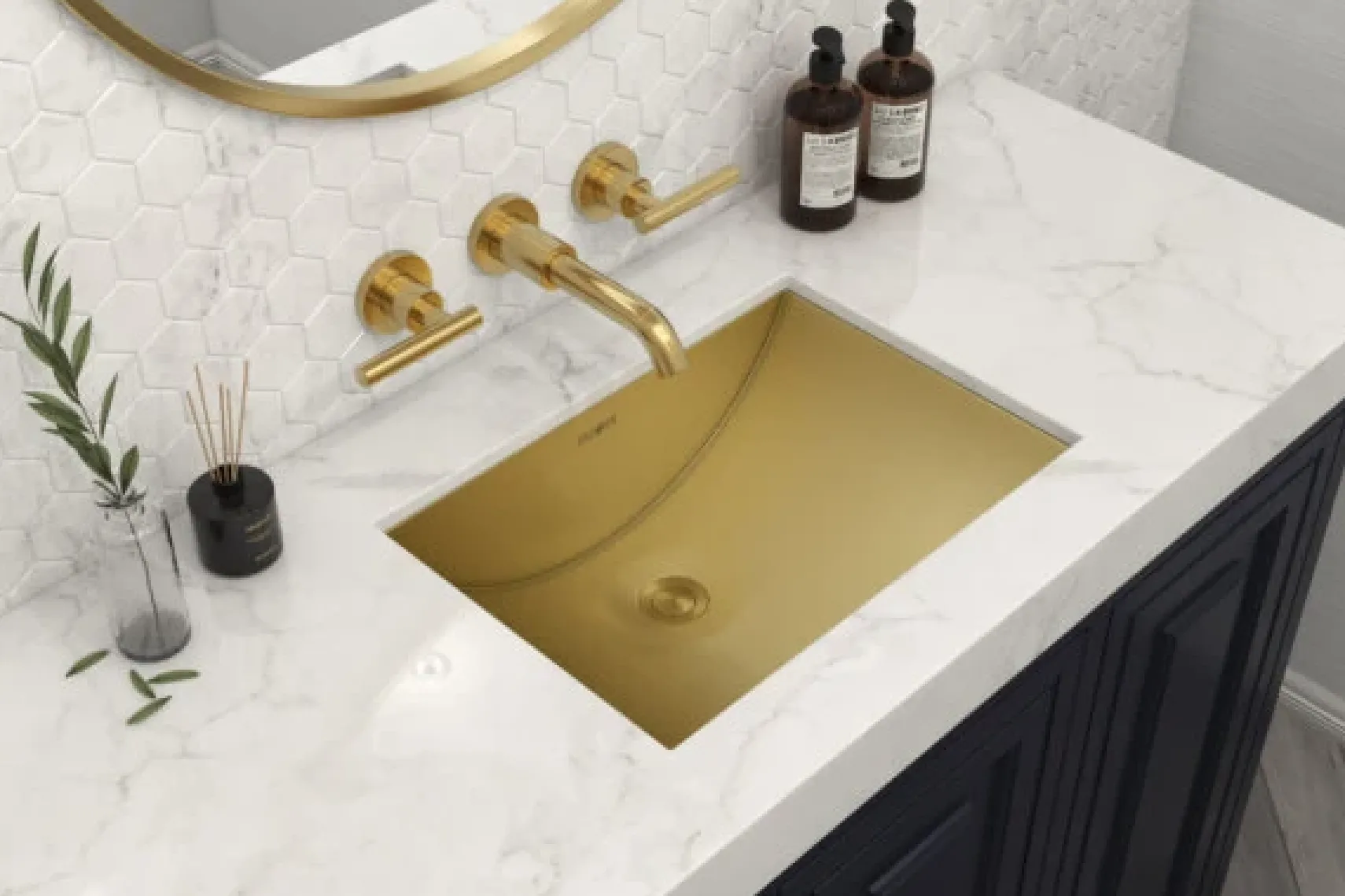 Ruvati Ariaso 30 x 14 inch Brushed Gold Polished Brass Rectangular Bathroom Sink Undermount, Stainless Steel, 16, RVH6120GG