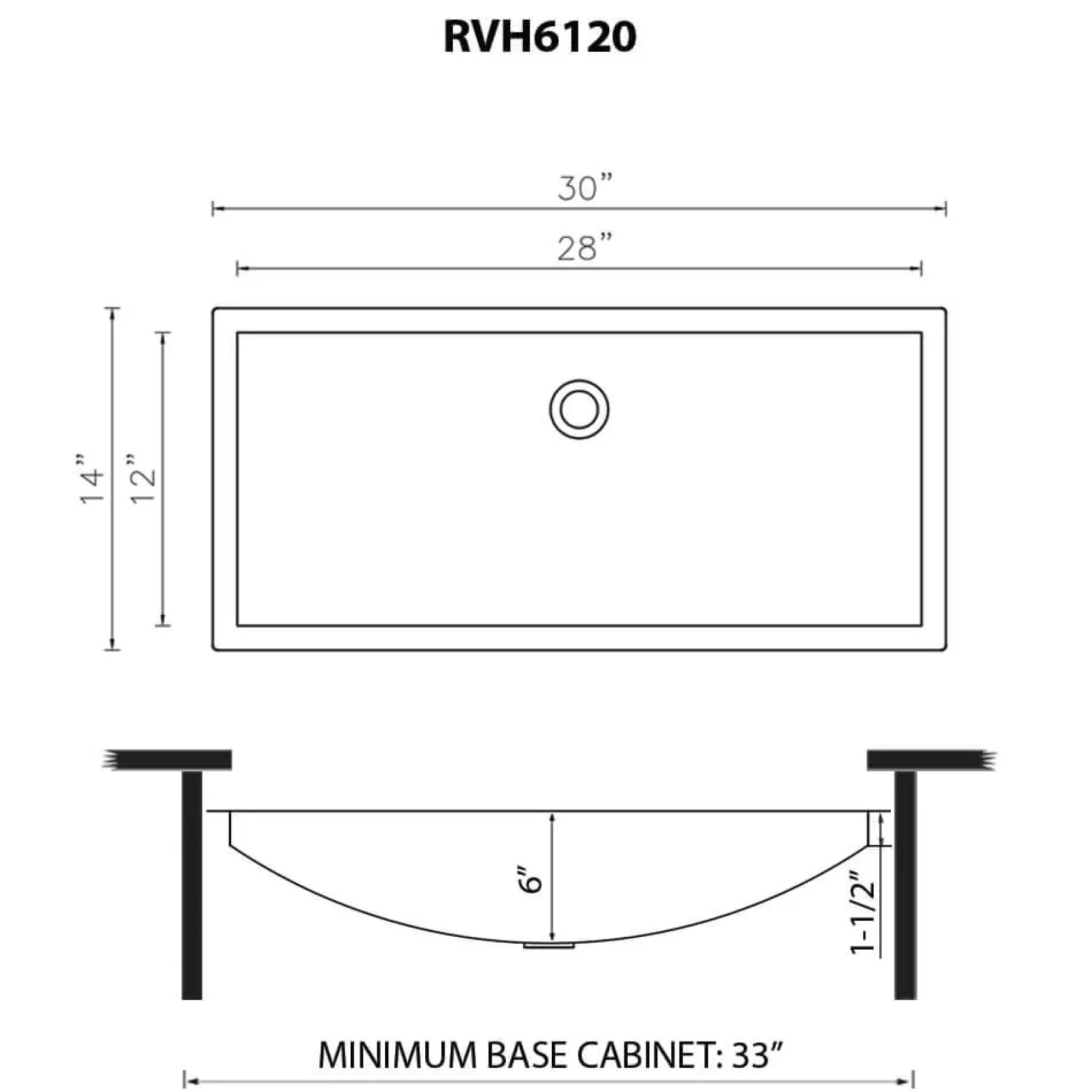 Ruvati Ariaso 30 x 14 inch Gunmetal Black Stainless Steel Rectangular Bathroom Sink Undermount, 16, RVH6120BL