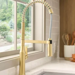 Ruvati Bianca Pre-Rinse High Arc Kitchen Faucet, Brushed Gold, Single Lever, RVF1233SG