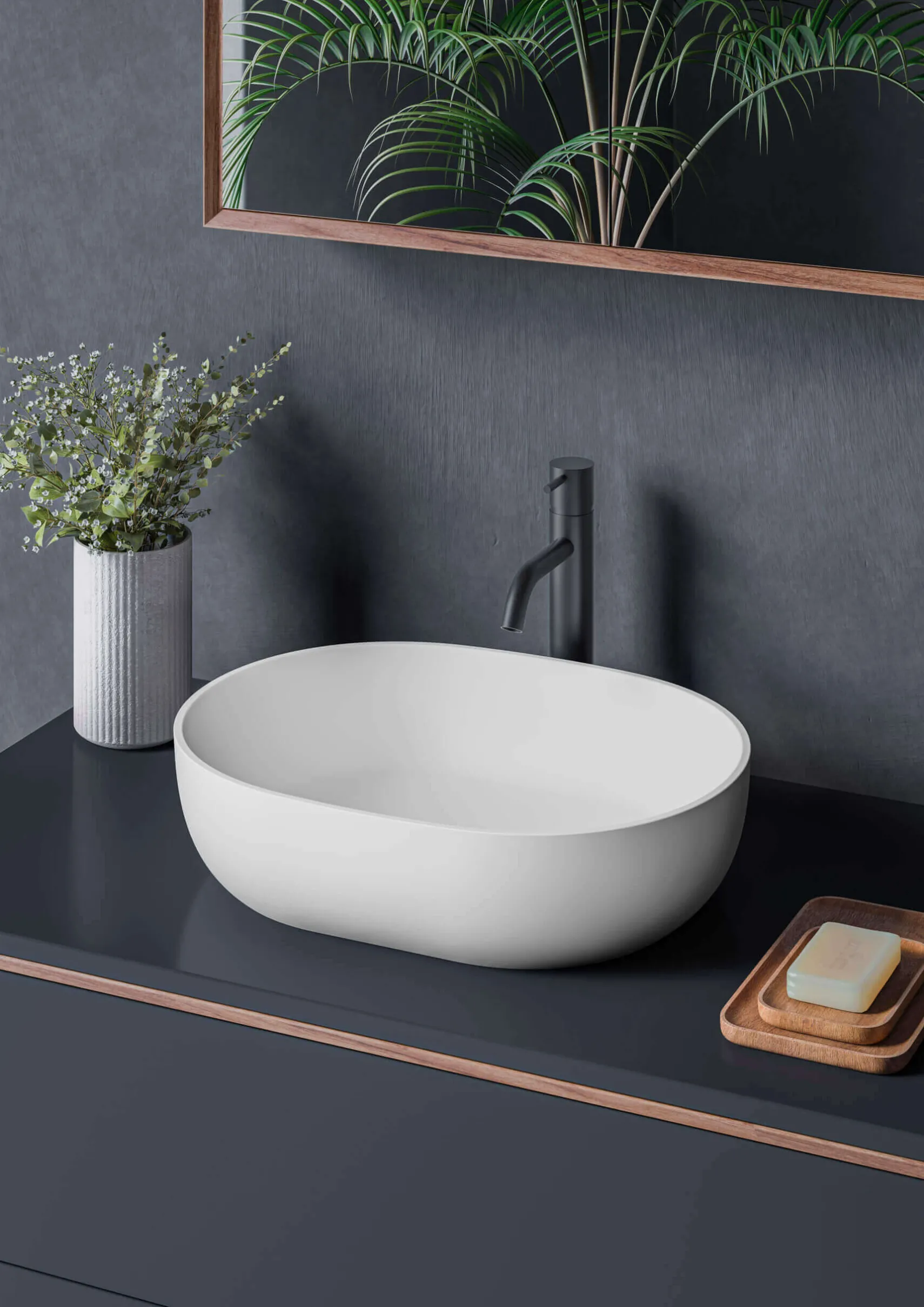 Ruvati Canali 19-inch Matte White epiStone Solid Surface Modern Bathroom Vessel Sink, RVB2119WH