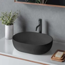 Ruvati Canali 19-inch Matte Black epiStone Solid Surface Modern Bathroom Vessel Sink, RVB2119BK