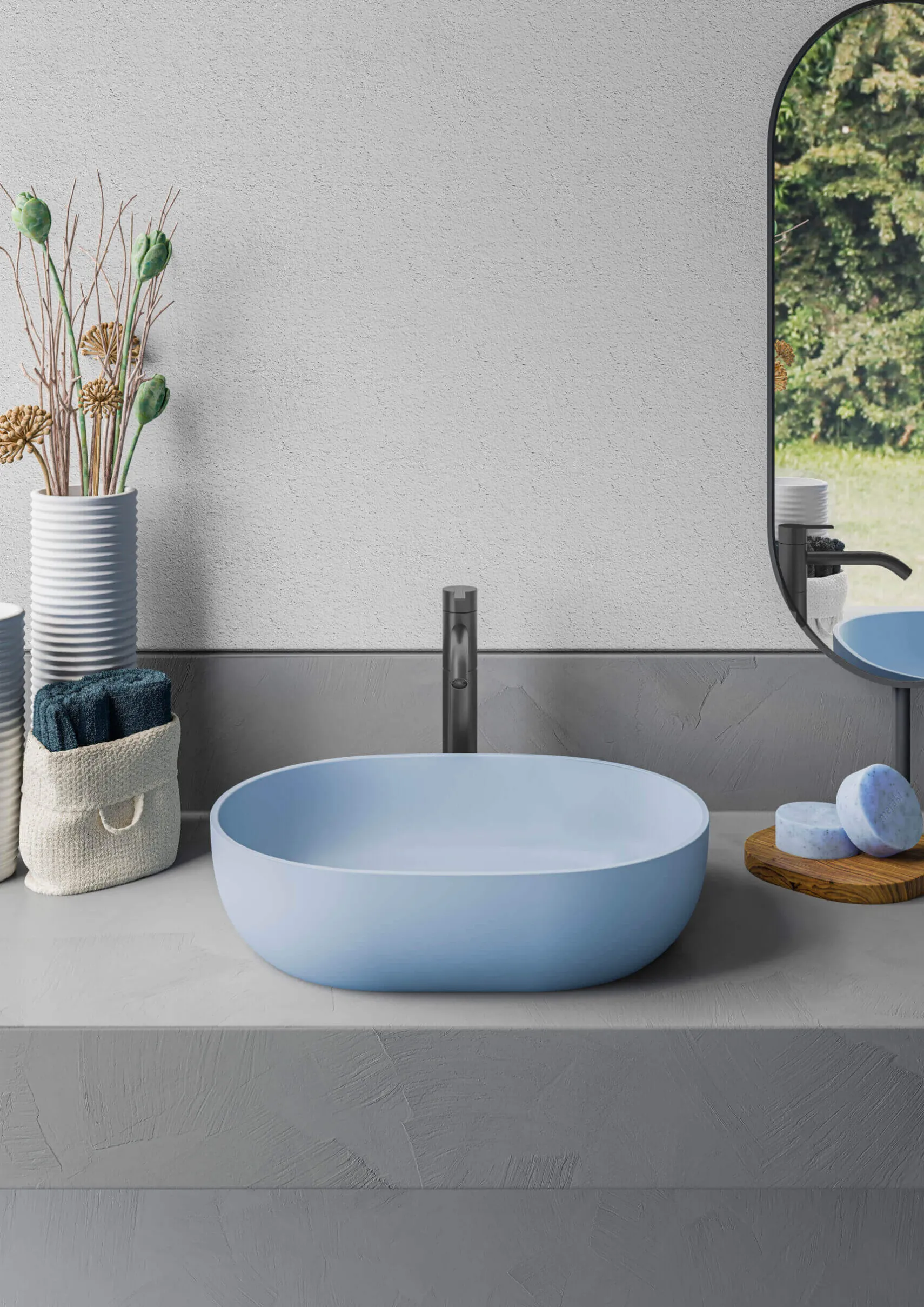 Ruvati Canali 19-inch Pacific Blue epiStone Solid Surface Modern Bathroom Vessel Sink, RVB2119LE